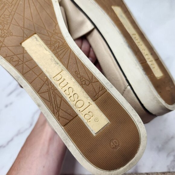 Bussola Pauline Wide Strap Metallic Beige Leather Sandals Platform Flats 9.5 (40 - Picture 9 of 10